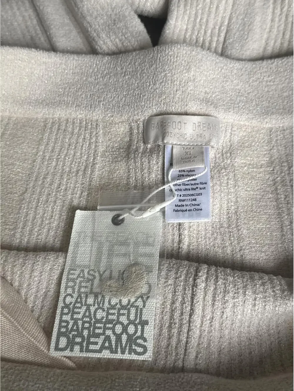 NEW Barefoot Dreams CozyChic Ultra Lite Lurex Rib Wide Leg Pant Cream Tall XL - Picture 4 of 5